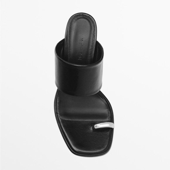 NWT. Massimo Dutti Black Leather High-Heel Sandals with Ring Detail. Size 10. - Picture 3 of 10